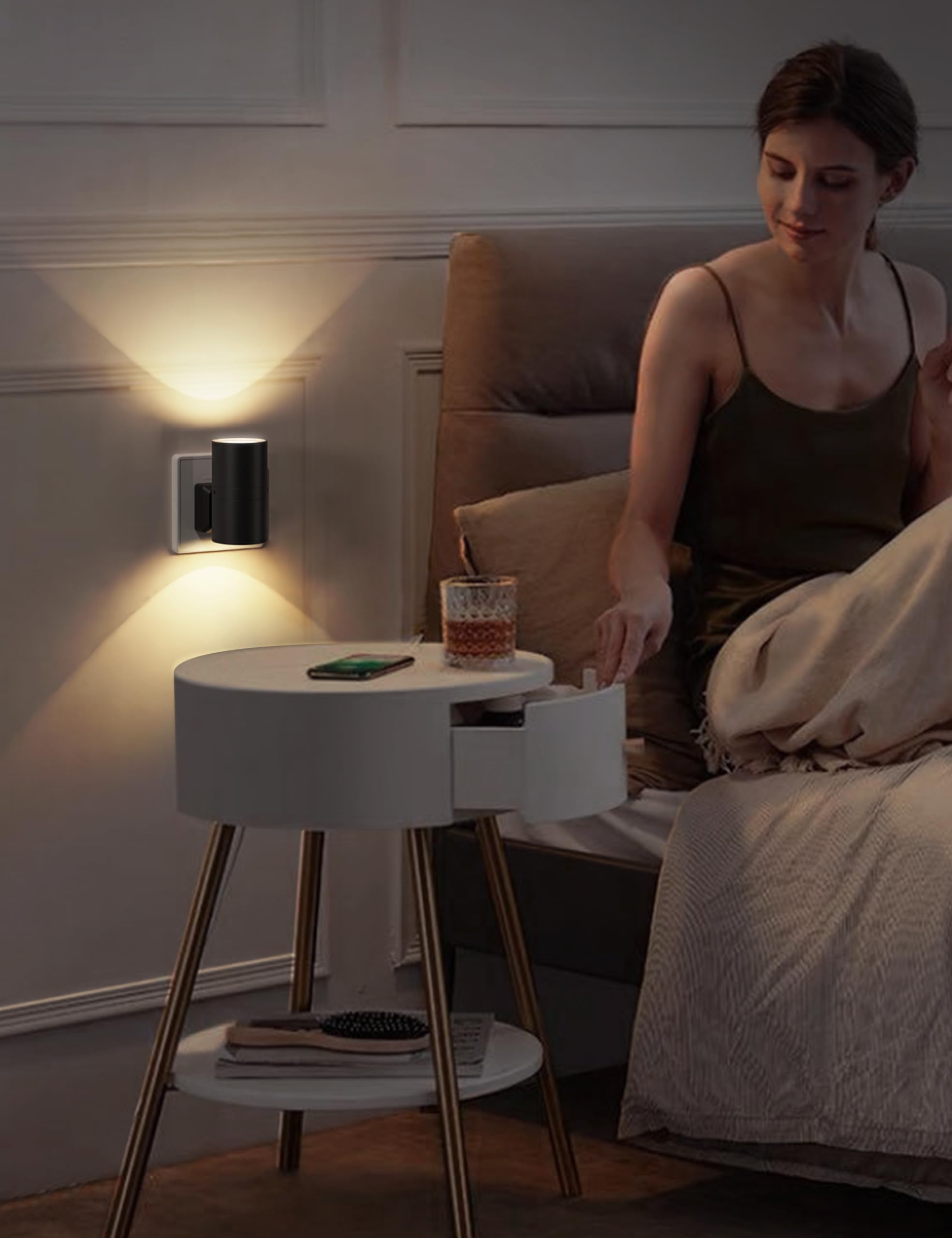 LOHAS-LED Night Light Plug In Wall,1 Pack, Modern Night Light with Dusk to Dawn Sensor, Adjustable Brightness 0-100LM, 3000K Warm White, Dimmable Night Light for Hallway Bathroom Bedroom Stair Toddler