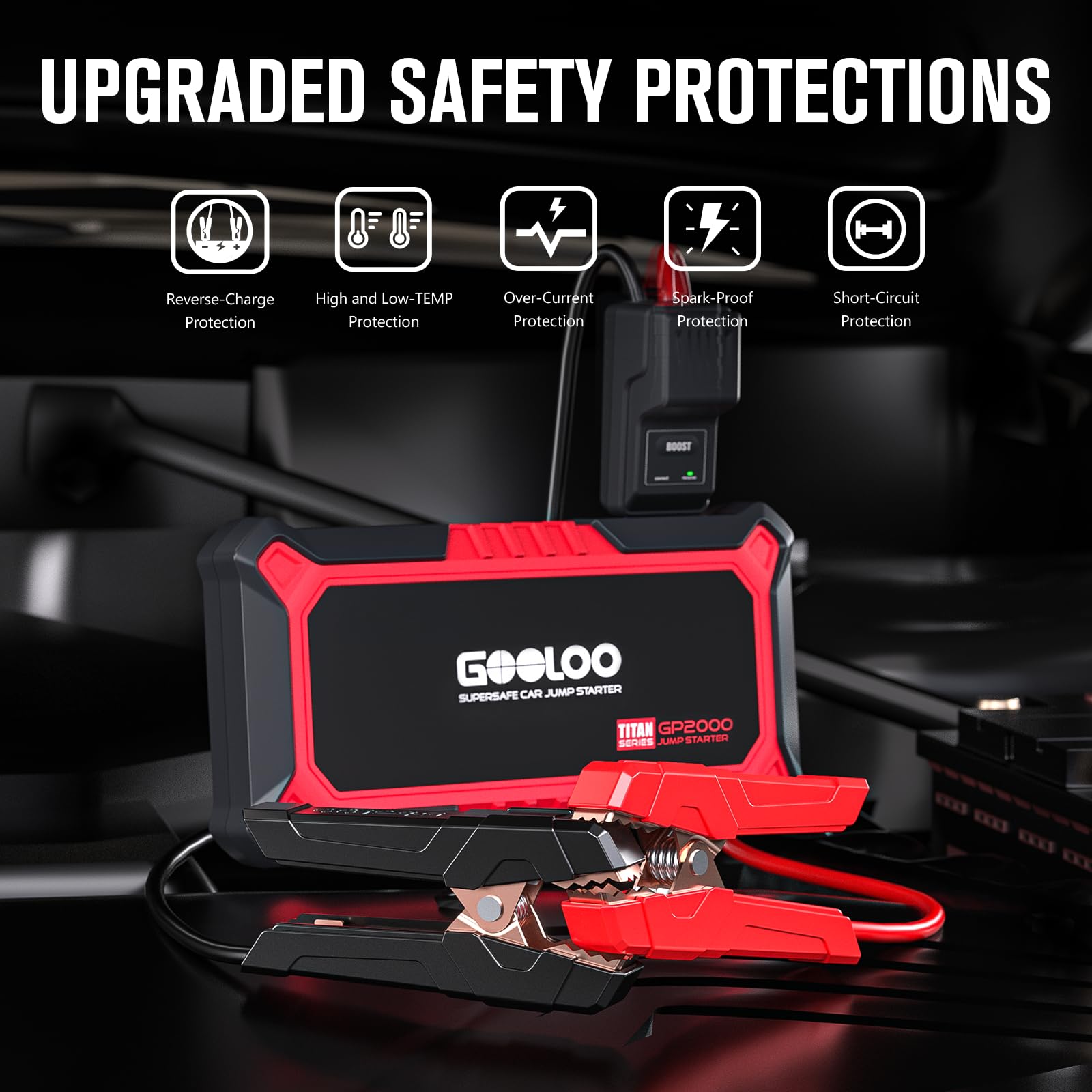 GOOLOO 1500A Jump Starter Power Pack, Car Battery Booster Jump Starter for 12V Vehicle(Up to 6.0L Gas,4.0L Diesel), Jump Pack and Jump Starters, With Smart Jumper and LED Torch