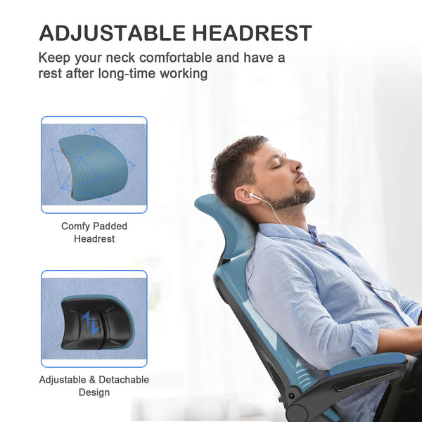 Office Chair - Ergonomic Desk Chair with Lumbar Support Headrest Adjustable, Padded Flip-up Armrests Comfy Seat Cushion High Back Executive Manager Chair For Home Office