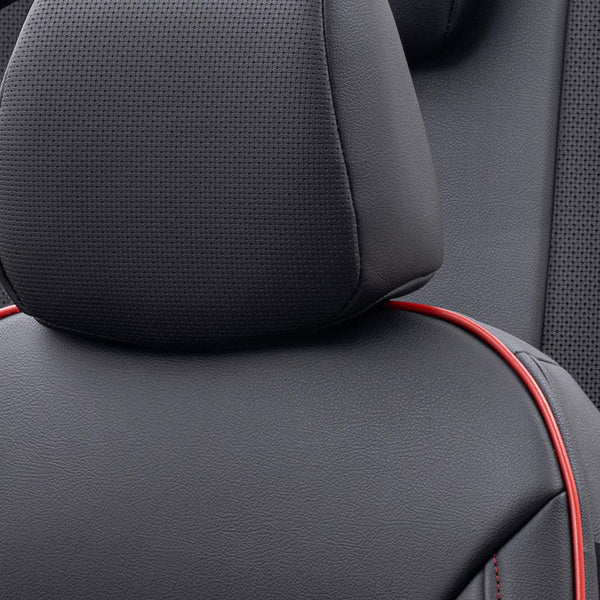 otoM Universal Full-Leather Seat cover set 'Premium' Black + Red trim - 11-pieces - compatible with Side-Airbags