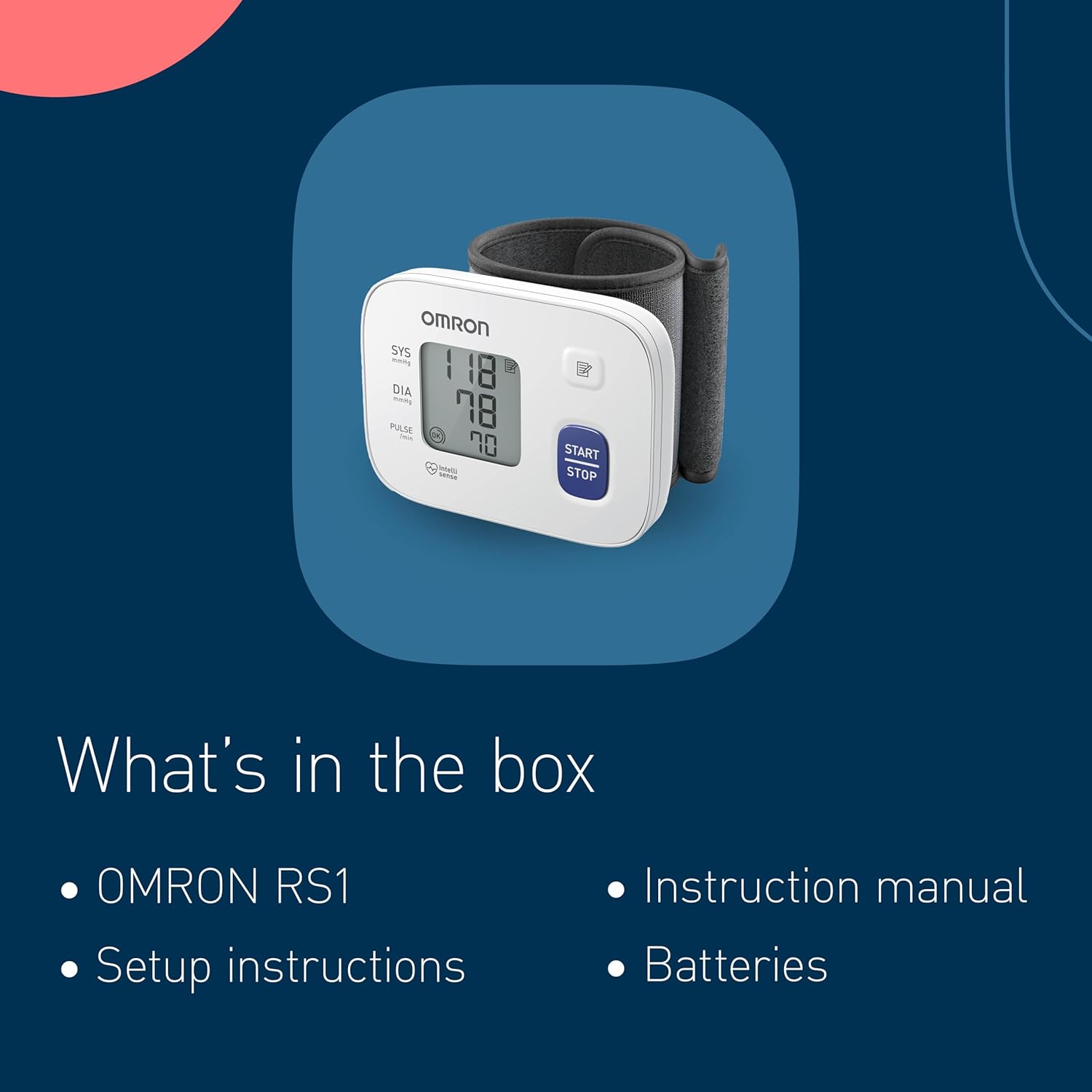 OMRON RS1 Automatic Wrist Blood Pressure Monitor, clinically validated, Blood Pressure Machine with Preformed Cuff 13.5-21.5 cm, Accurate Measurement, Cuff Wrap Guide