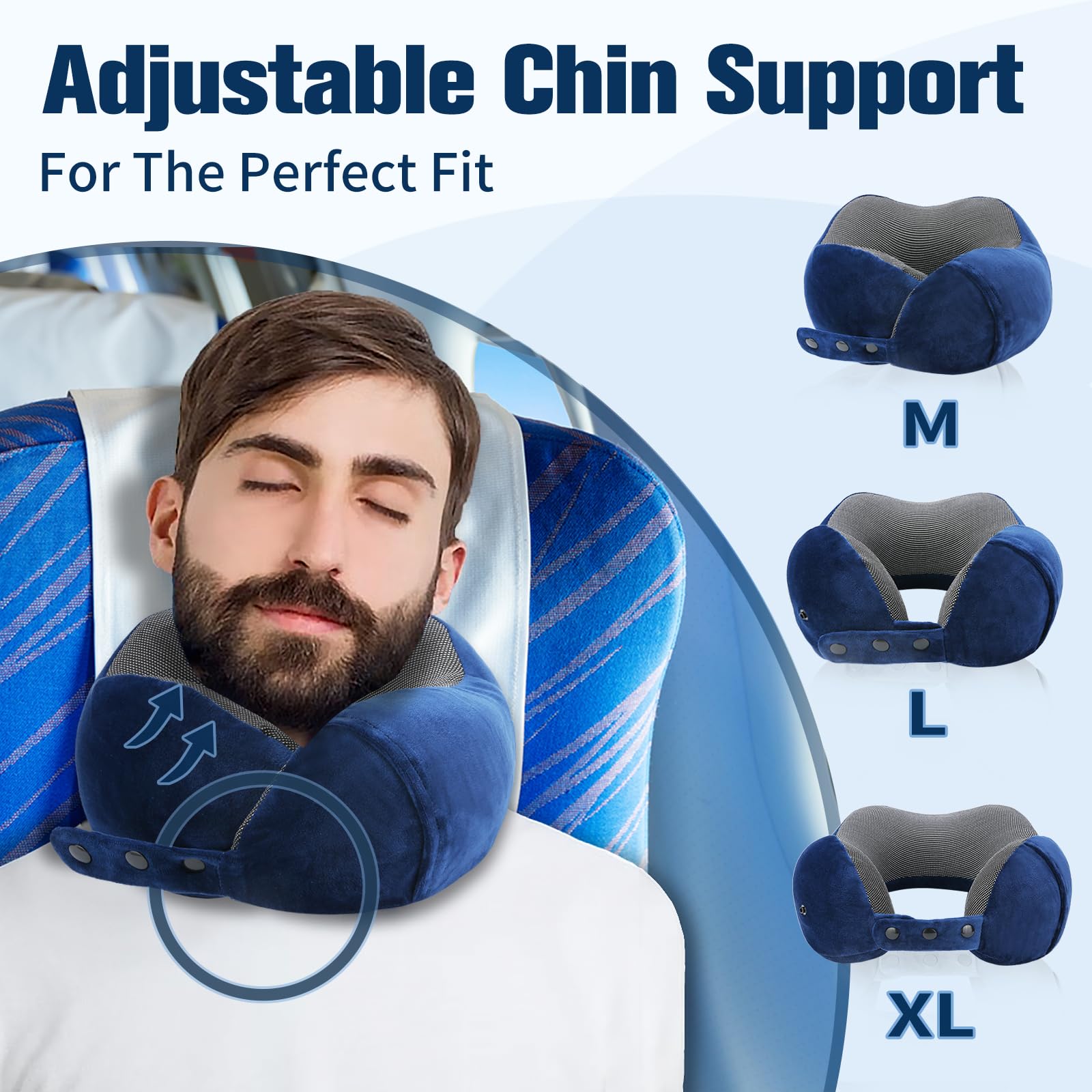 Cirorld Travel Pillow for Airplane, Neck Pillow for Travel, Memory Foam Travel Neck Pillow for Adults, Adjustable & Compact Flight Pillow, Ergonomic Neck Cushion, With Ear Plugs, Eye Mask, Carry Bag