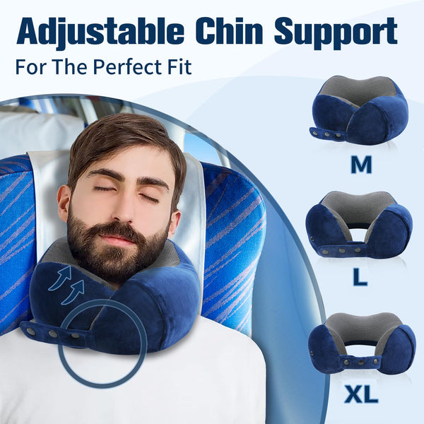 Cirorld Travel Pillow for Airplane, Neck Pillow for Travel, Memory Foam Travel Neck Pillow for Adults, Adjustable & Compact Flight Pillow, Ergonomic Neck Cushion, With Ear Plugs, Eye Mask, Carry Bag
