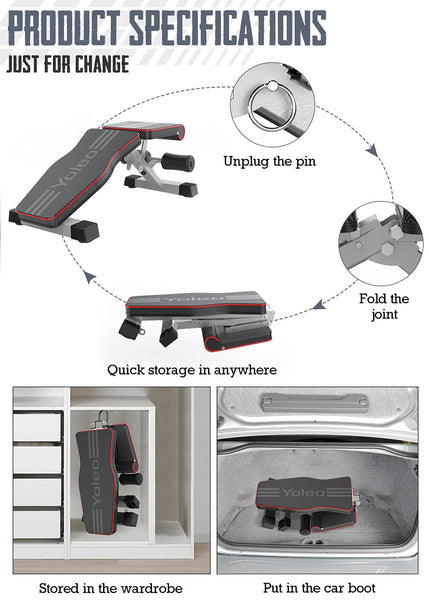 YOLEO Weight Bench, 660LB/300KG Adjustable Foldable Strength Training Bench, Utility Incline Decline Bench for Full Body Workout- Integrated Structure