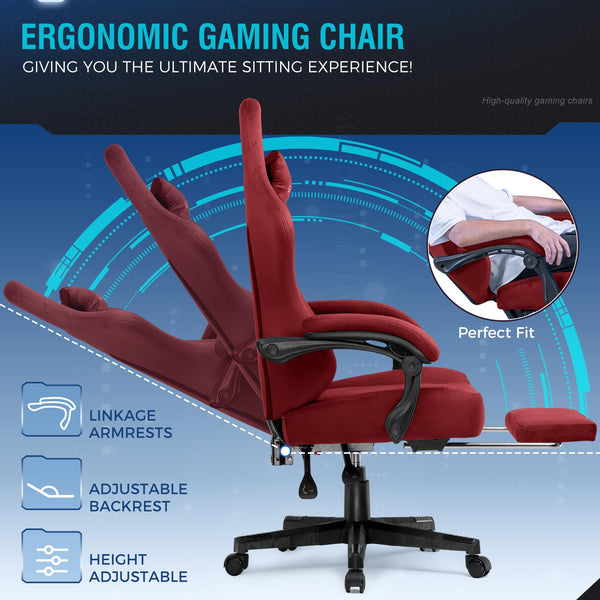 GTPLAYER Fabric Gaming Chair, Ergonomic Computer Chair with Footrest and Lumbar Support Height Adjustable Home Office with 360°-Swivel Seat and Headrest