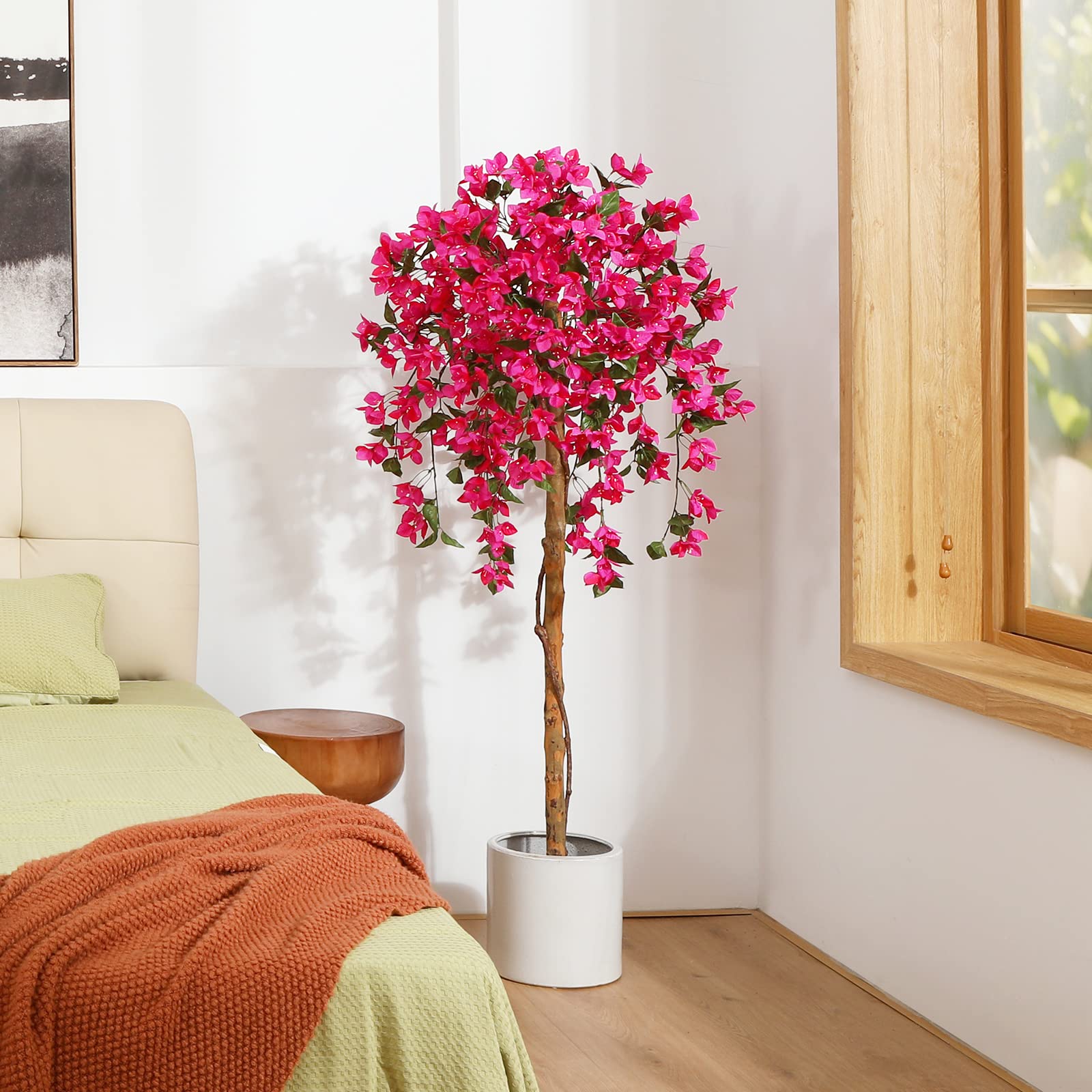 Fopamtri Artificial Plants Bougainvillea Tree 150 cm Artificial Blossom Tree, Fake Plants in Pot Large Pink Artificial Tree with Flowers for Home