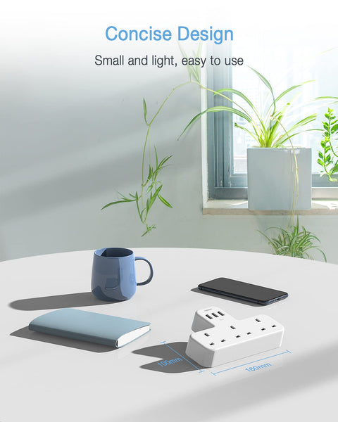 Plug Adapter, TESSAN Plug Extension Socket with 3 USB, 3 Way UK Multi Outlets Extender, Wall Charger for School Home, Kitchen, Office, School Supplies