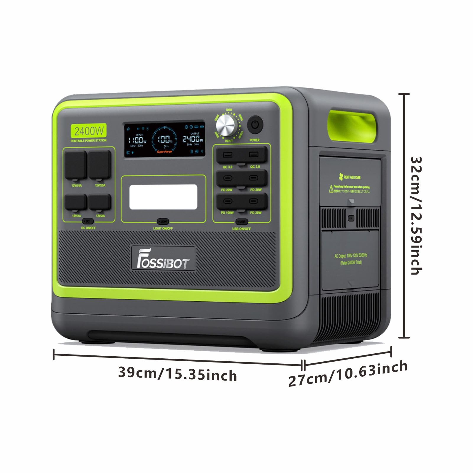 FOSSiBOT Tragbare Power Station F2400: 2048Wh LiFePO4 solargenerator with 3 x 230V AC Output 2400W (4800W Peak), 1.5H full charge, Applicable to RV/Camping/Home