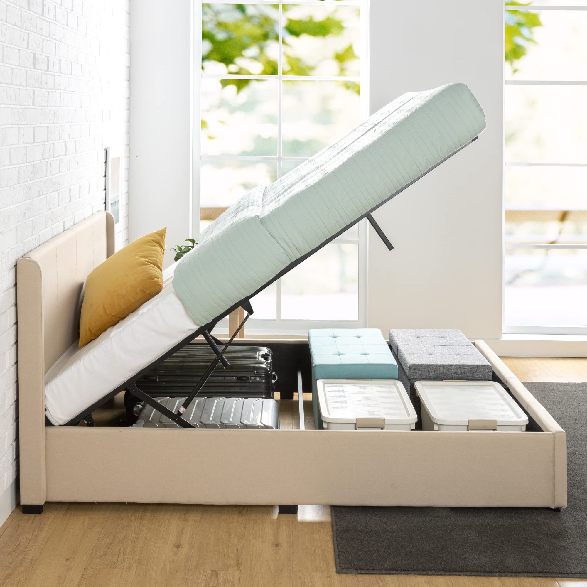 Zinus Maddon Double Bed frame - Bed 135x190 cm - 31 cm Height with Underbed Storage - Upholstered Platform Bed frame - Black