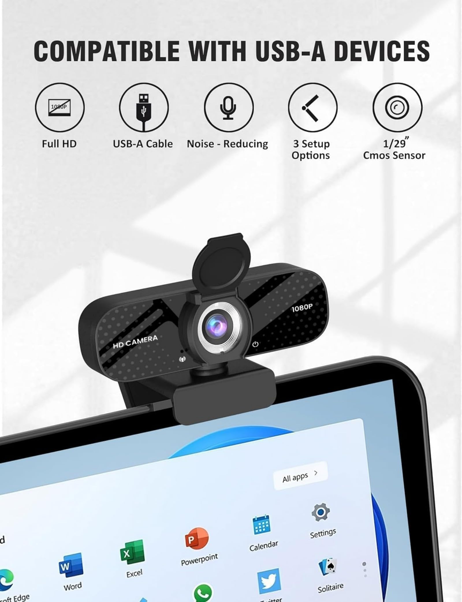 TRAUSI 1080P HD Webcam with Microphone, Noise Cancellation, Privacy Cover, Wide-Angle Lens, Auto Light Correction, Plug & Play USB Webcam for Laptop, Desktop, PC, Mac, Zoom, Skype, Streaming Black