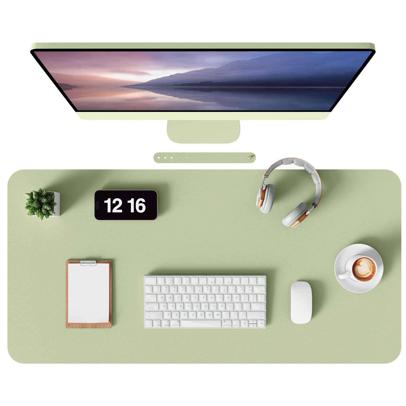 MOLMO Non-Slip Desk Mat, Waterproof Desk Pad Table Protector, Easy Clean Laptop Mat Large Mouse Pad Leather Writing Mat with Suede for Office /Home/Decor (Light Green, 60 x 35 cm)