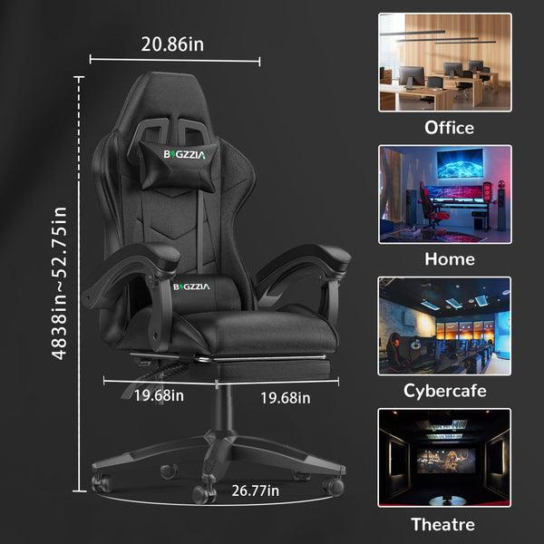 bigzzia Ergonomic Gaming Chair - Gamer Chairs with Lumbar Cushion + Headrest, Height-Adjustable Office & Computer Chair for Adults (without footrest, White)