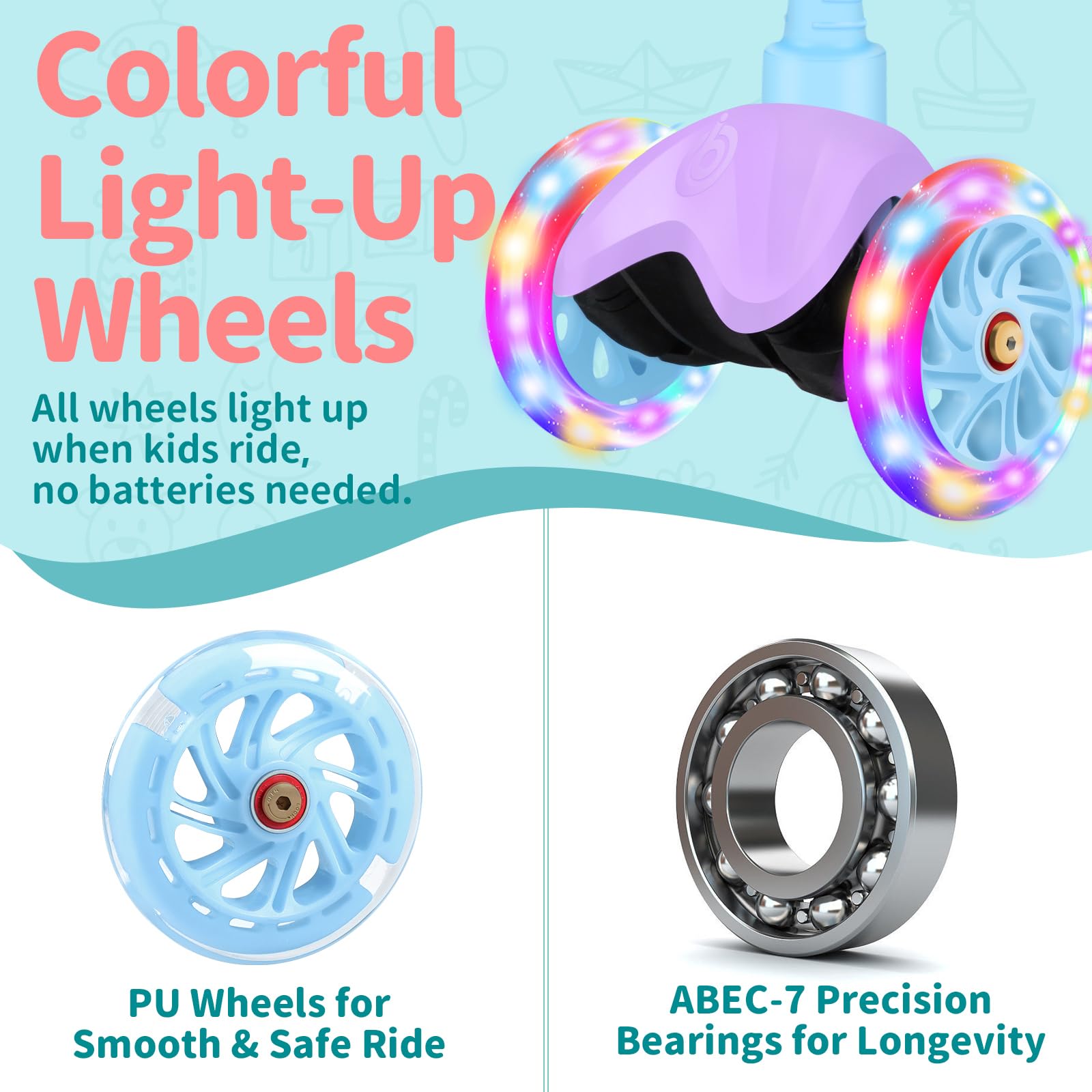 BELEEV Scooter for Kids Ages 2-6, 3 Wheel Scooter for Children Toddlers Girls Boys, Light-Up Wheels, 4 Adjustable Height, Lean to Steer, Non-Slip