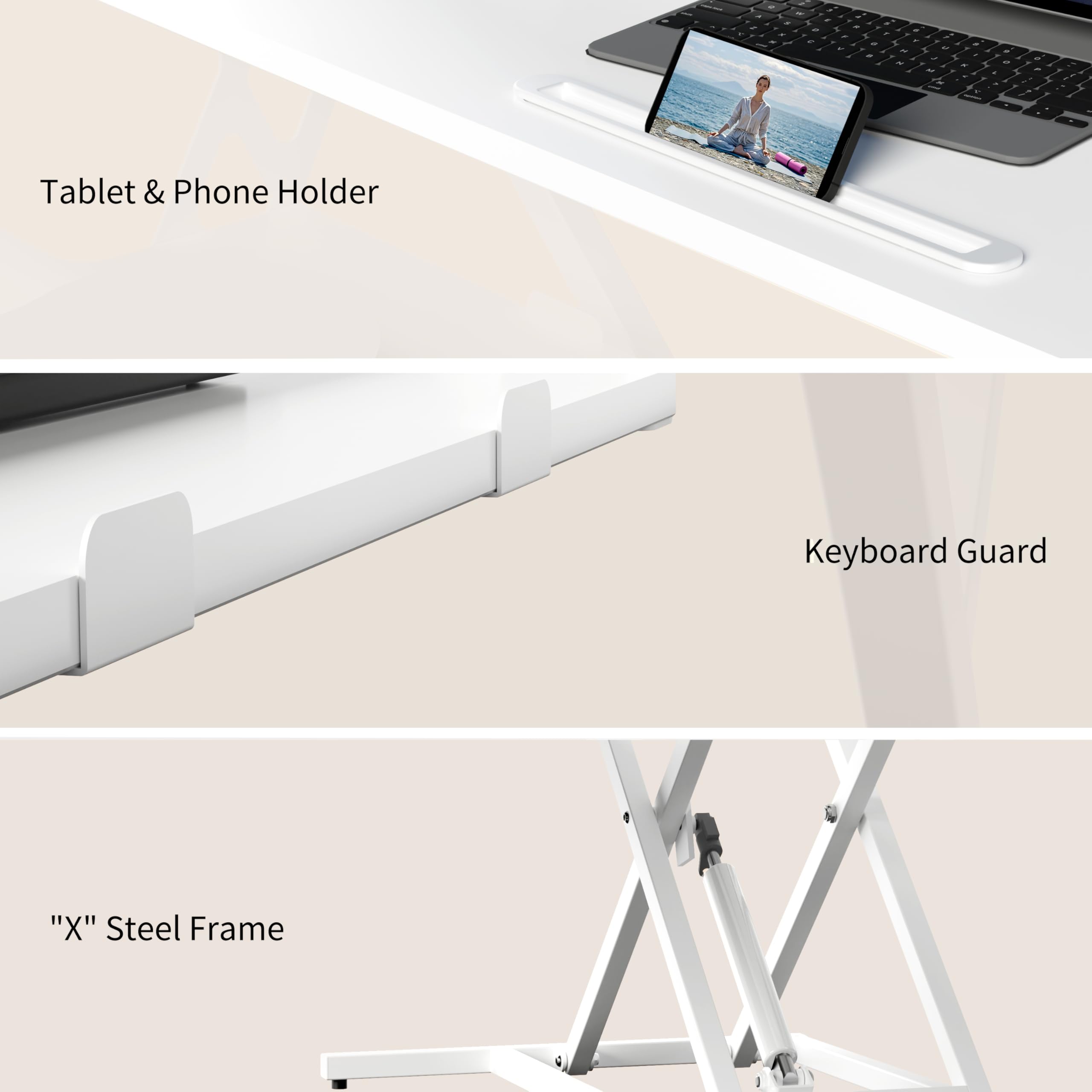 ERGOMAKER Height Adjustable Standing Desk Converter - 101cm (40 Inch) Wide Platform Tabletop Workstation - Quick Sit to Stand Desk Riser for Dual Monitors White