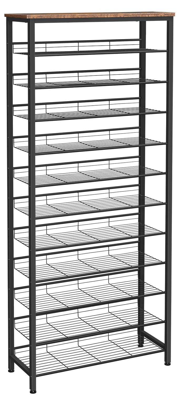HOOBRO Shoe Rack Tall, Large Capacity Shoe Storage Organizer, 12-Tier Shoe Rack for 44-55 Pairs of Shoes, 75 x 28.5 x 194.5cm, Adjustable Metal