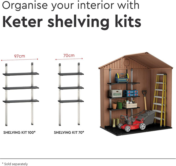 Keter Darwin Outdoor Apex Double Door Garden Storage Shed 6 X 4ft Brown Wood Look And Feel | Fade Free | All Weather Resistant | Safe And Secure | Zero Maintenance | 15 Year Warranty