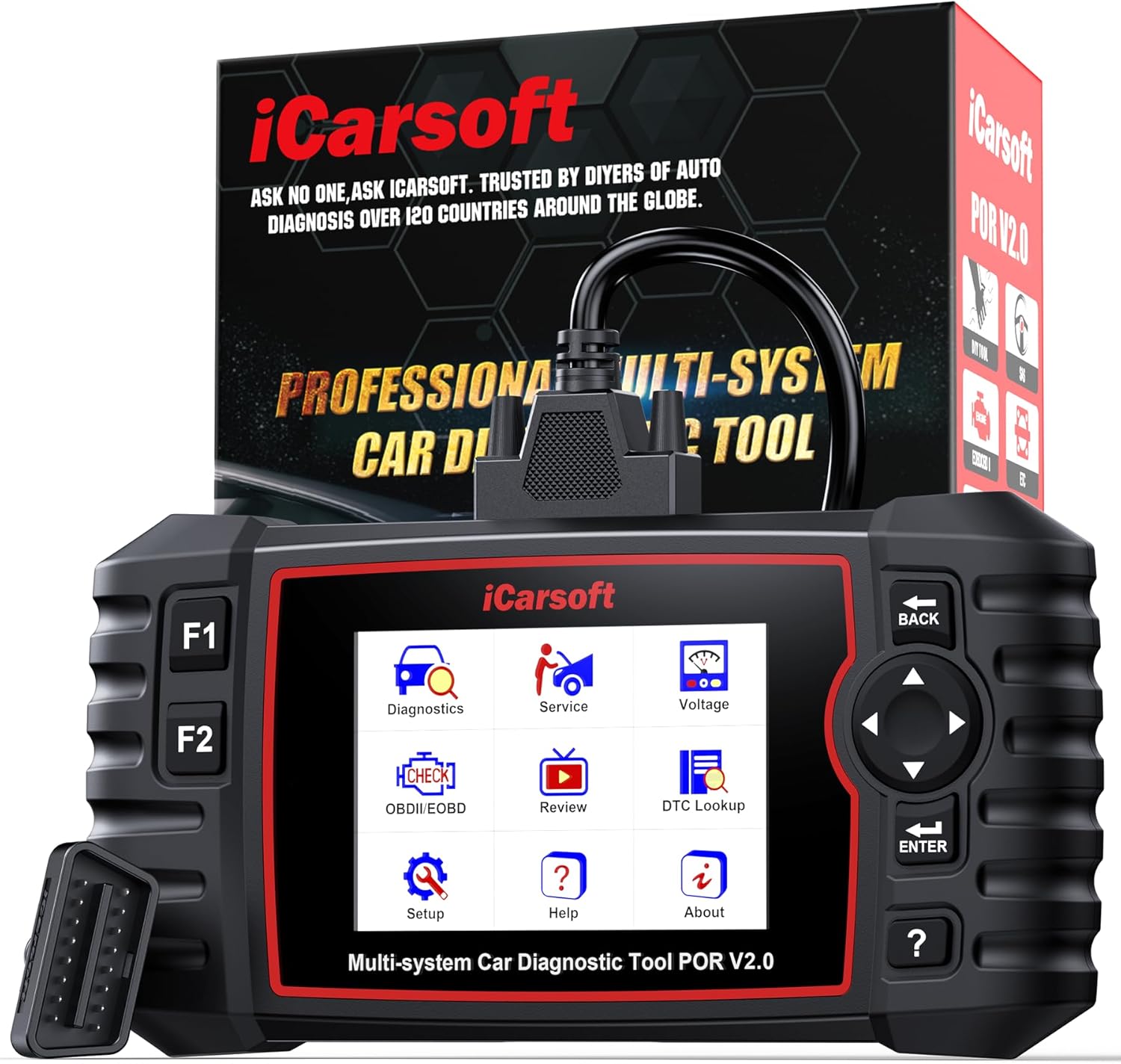 iCarsoft POR V2.0 OBD Diagnostic Tool for Porsche/Cayenne, Full Systems Diagnostic Scan Tool, OBD2 Scanner with 9 Reset Services, Oil/SAS/EPB/BMS/ETC/DP-F/BLD/INJ/TPMS, Battery Test, Free Upgrade