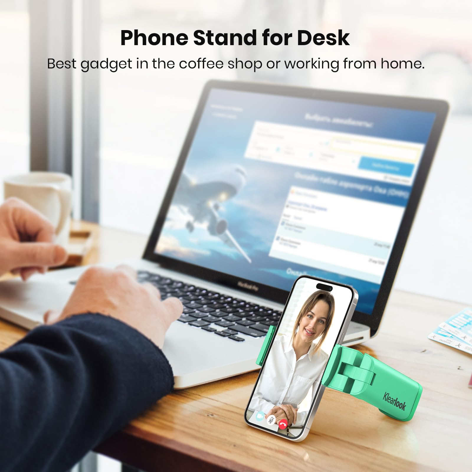 Airplane Phone Holder - Klearlook 4 in 1 Adjustable Phone Stand for Travel,360 Rotation Handsfree Viewing Flight Phone Holder,Foldable Travel Essential,Accessory for Flying/Traveling/Home/Office-Black