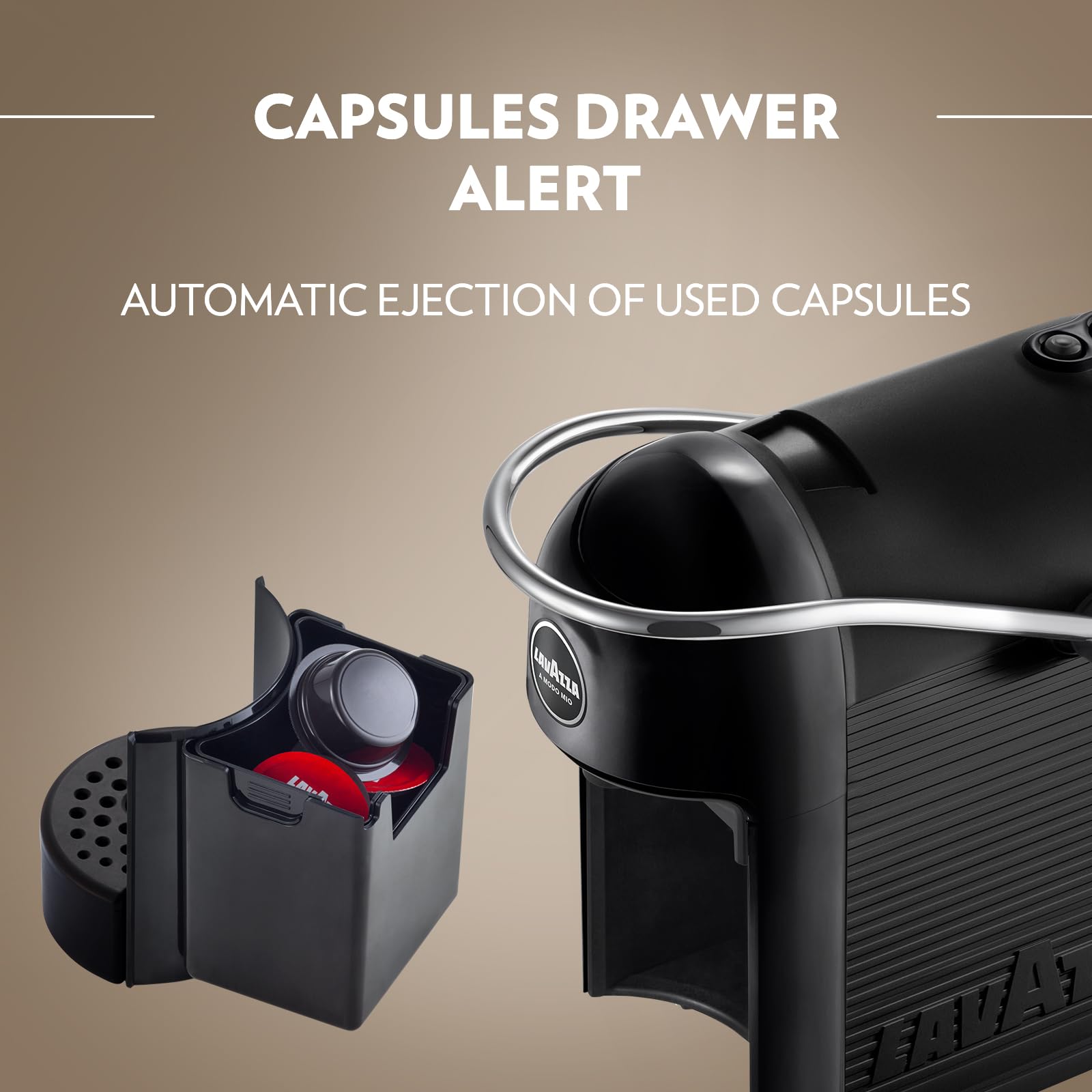 Lavazza, A Modo Mio Jolie EVO, Coffee Capsule Machine, Made from 36% Recycled Plastic, Compatible with A Modo Mio Pods, with Removable Cup Rest,