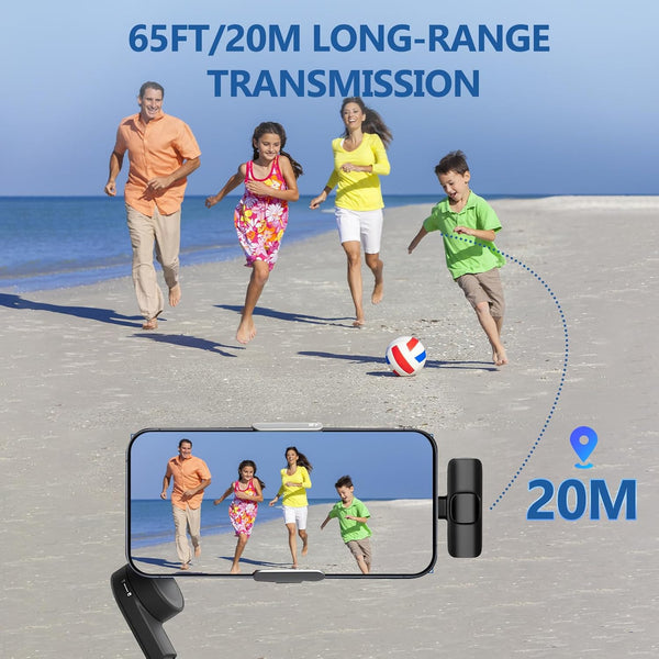 Wireless Lavalier Microphone for iPhone - iPad, Android Phone,Computer,Mini Microphone with Noise Reduction and Crystal Sound for Live Streaming,Video Recording, YouTube,Vlog,TikTok