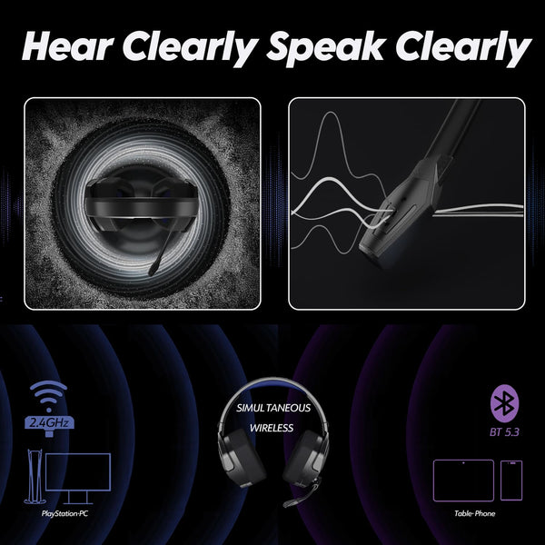 NUBWO G06 Pro Wireless Gaming Headset with Charging Station for Headset & PS5 Controller, 17ms Low Latency, 120H Battery Life, Dynamic 50mm Drivers-White (Only Compatible with PS5)