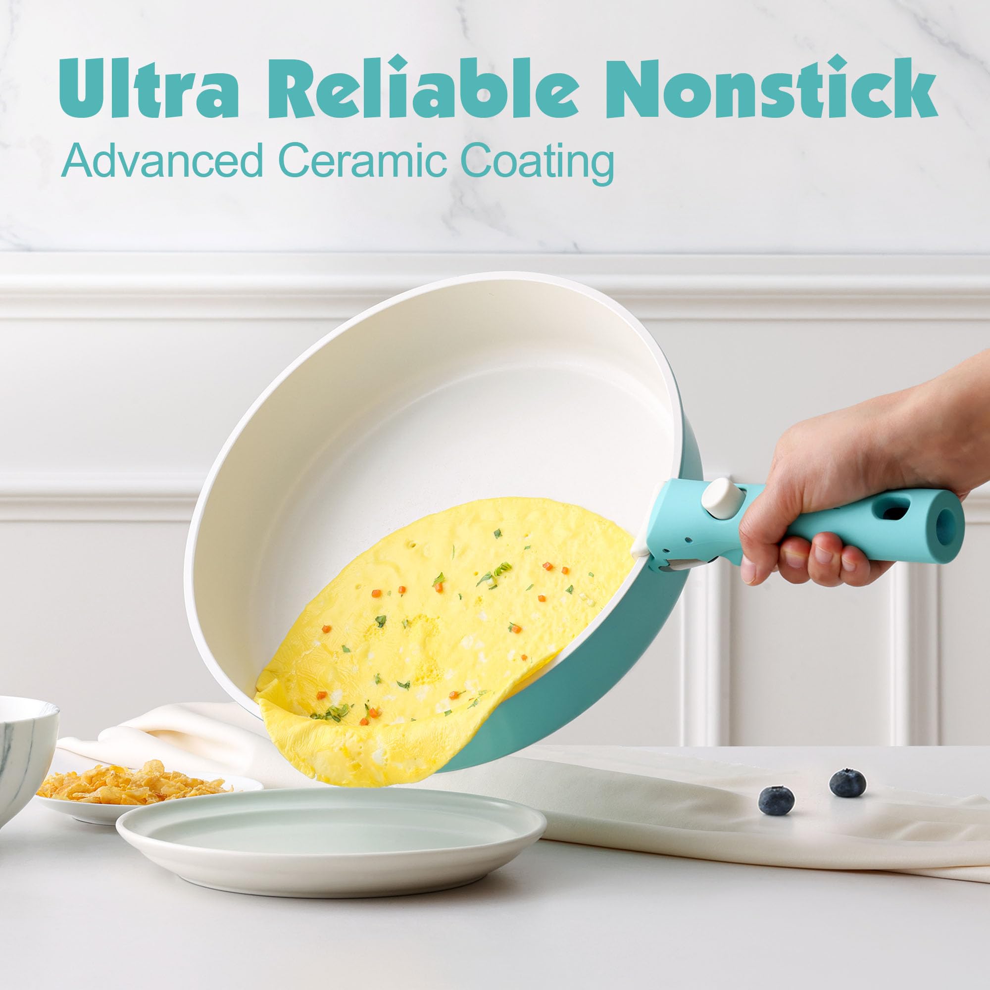 SENSARTE 17 Piece Pots and Pans Set, Nonstick Detachable Handle Cookware, Induction Kitchen Cookware Set with Removable Handle, Healthy Non Stick RV Cookware, Oven Safe (Black)