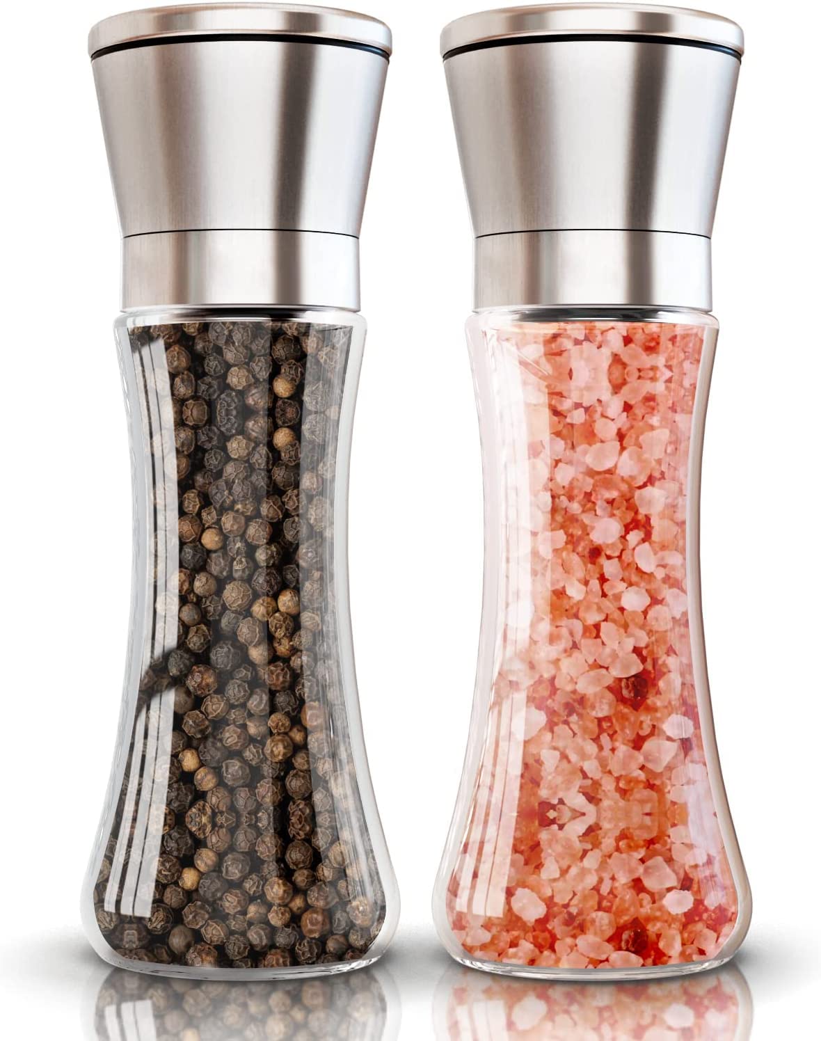 Salt and Pepper Grinder Set, Adjustable Coarseness Salt Shakers, Premium Ceramic Glass Body Salt and Pepper Mills [Without Spice Content]
