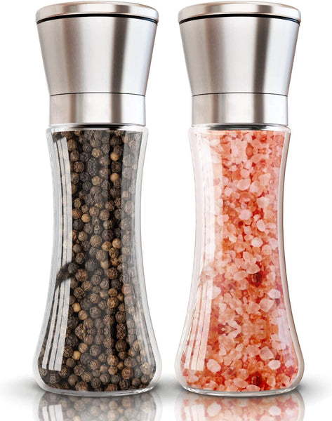 Salt and Pepper Grinder Set, Adjustable Coarseness Salt Shakers, Premium Ceramic Glass Body Salt and Pepper Mills [Without Spice Content]