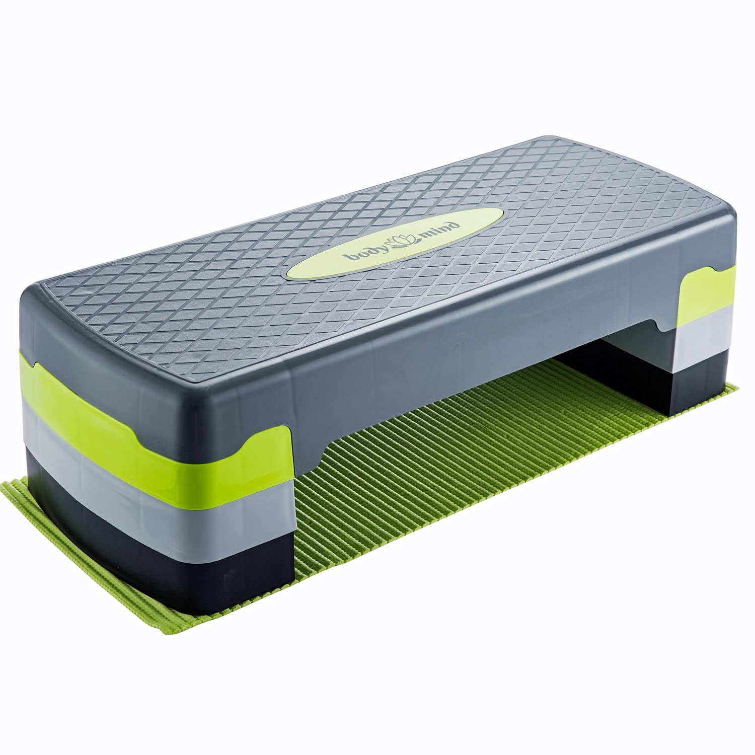 Body&Mind? Aerobic stepping board Elite 3-step stepper step bench with free non-slip mat & exclusive training e-book