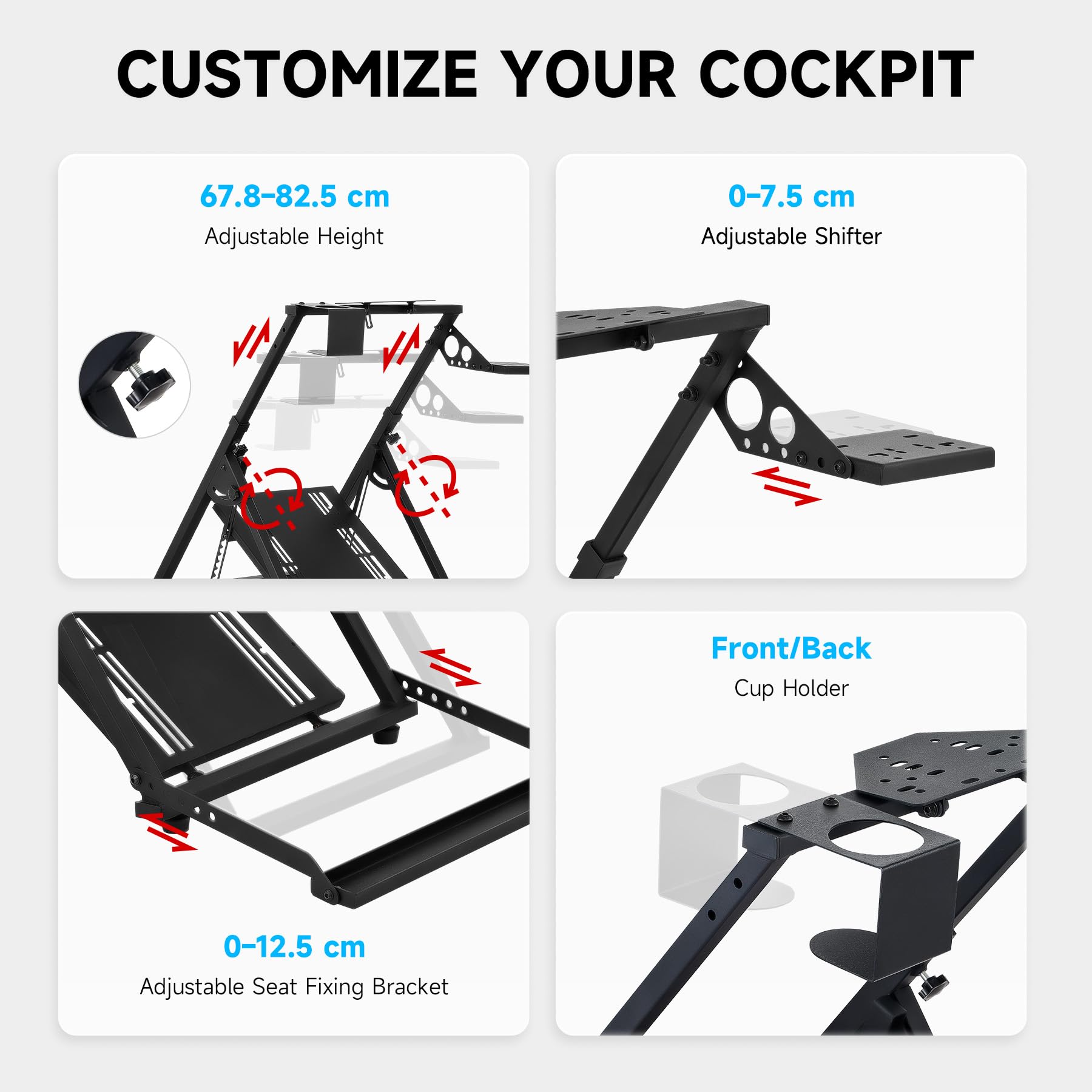 CO-Z Steering Wheel Stand, Height Adjustable Racing Wheel Stand with LED Light Strip, Foldable Gaming Simulator Cockpit Compatible with Logitech G920 G27 G25 G29 Thrustmaster T80 T150 TX F430