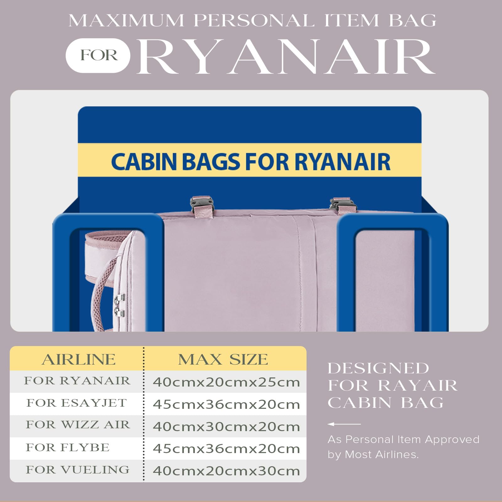 Cabin Bags 40x20x25 for Ryanair Underseat Carry-ons Bag Hand Luggage Bag Travel Backpack Cabin Size 20L
