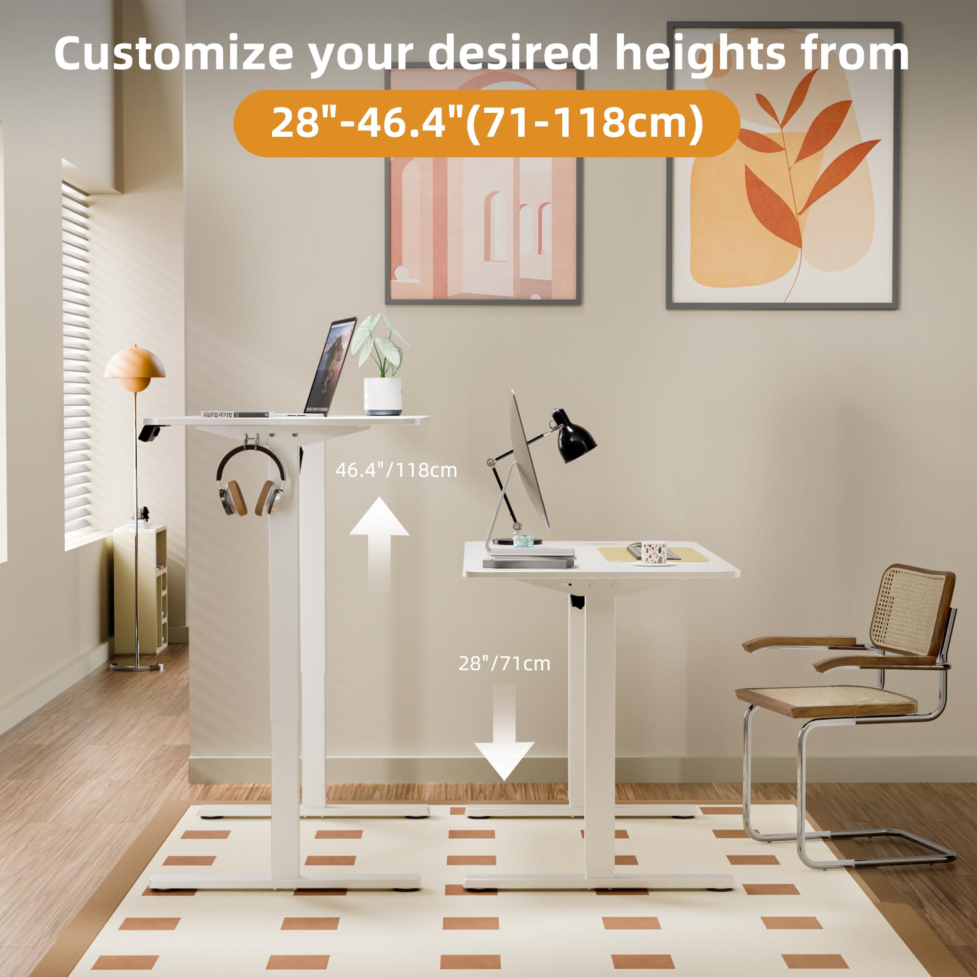 ERGOMAKER Electric Height Adjustable Standing Desk 80x60cm (31.5"x23.6"), Sit Stand Desk with Splicing Top for Home Office (Black Frame + Black Desktop)