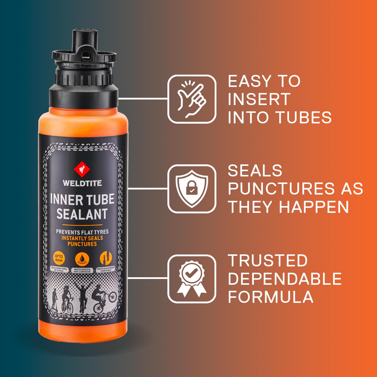 Weldtite Inner Tube Sealant - Instantly Seals Punctures - Suitable for Freezing Conditions, 250 ml