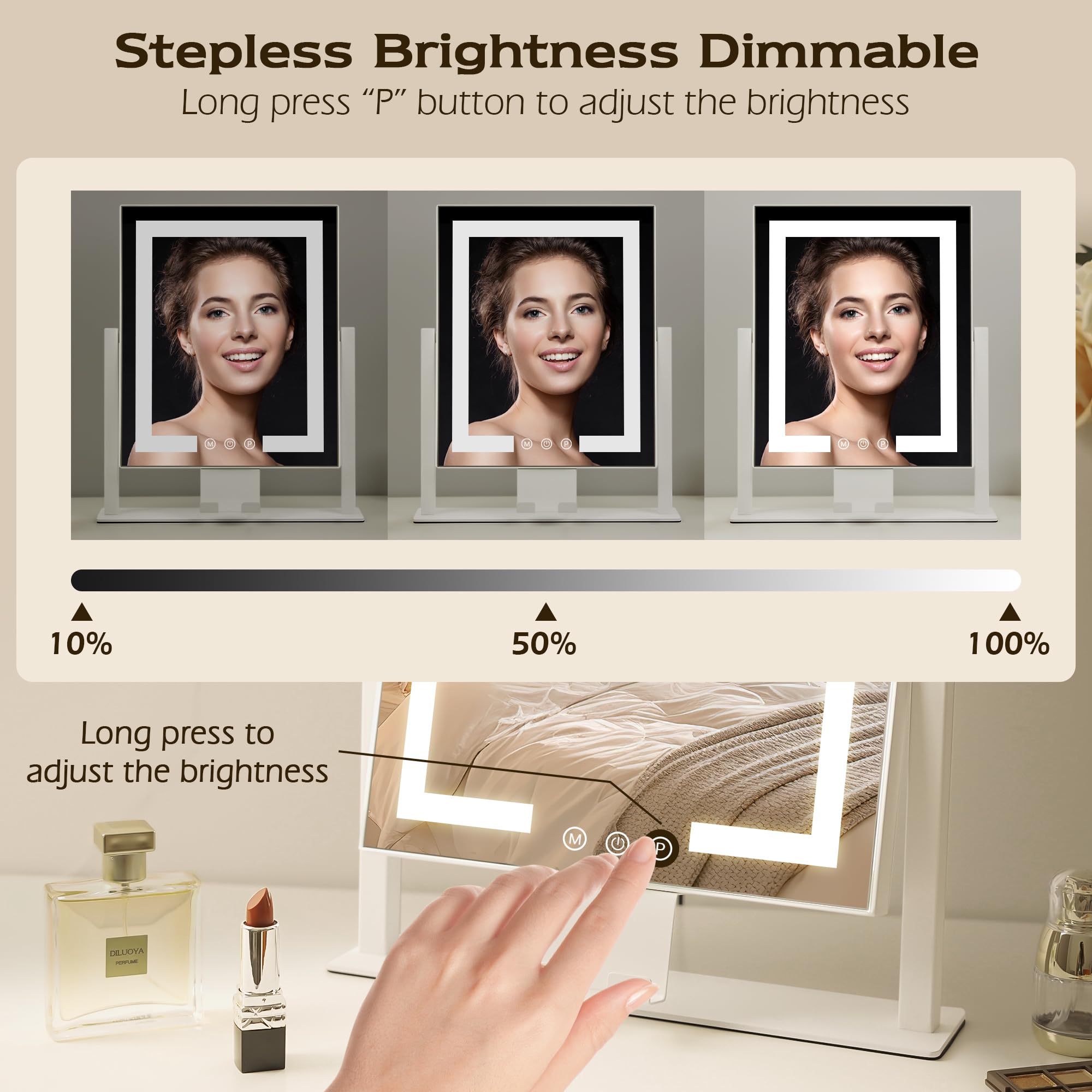 LuxeVue Vanity Mirror with Lights, 25 x 30cm LED Makeup Mirror, Lighted Makeup mirror with Dimmable 3 Modes, Smart Touch Control,360Rotation,Gifts