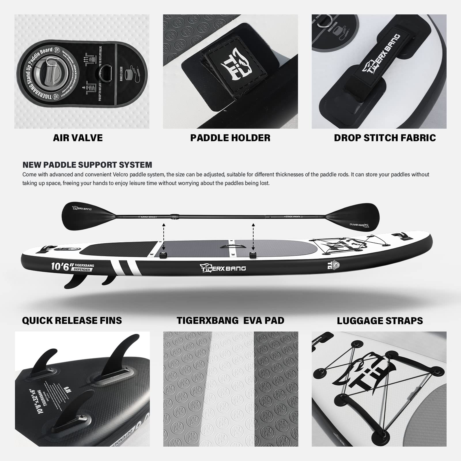 TIGERXBANG Stand Up Paddle Boards 10'6" x 32" x 6"丨10' x 31" x 6" with Premium SUP Board Accessories, Inflatable Paddle Boards for Adults/Kids Stand Up PaddleBoarding