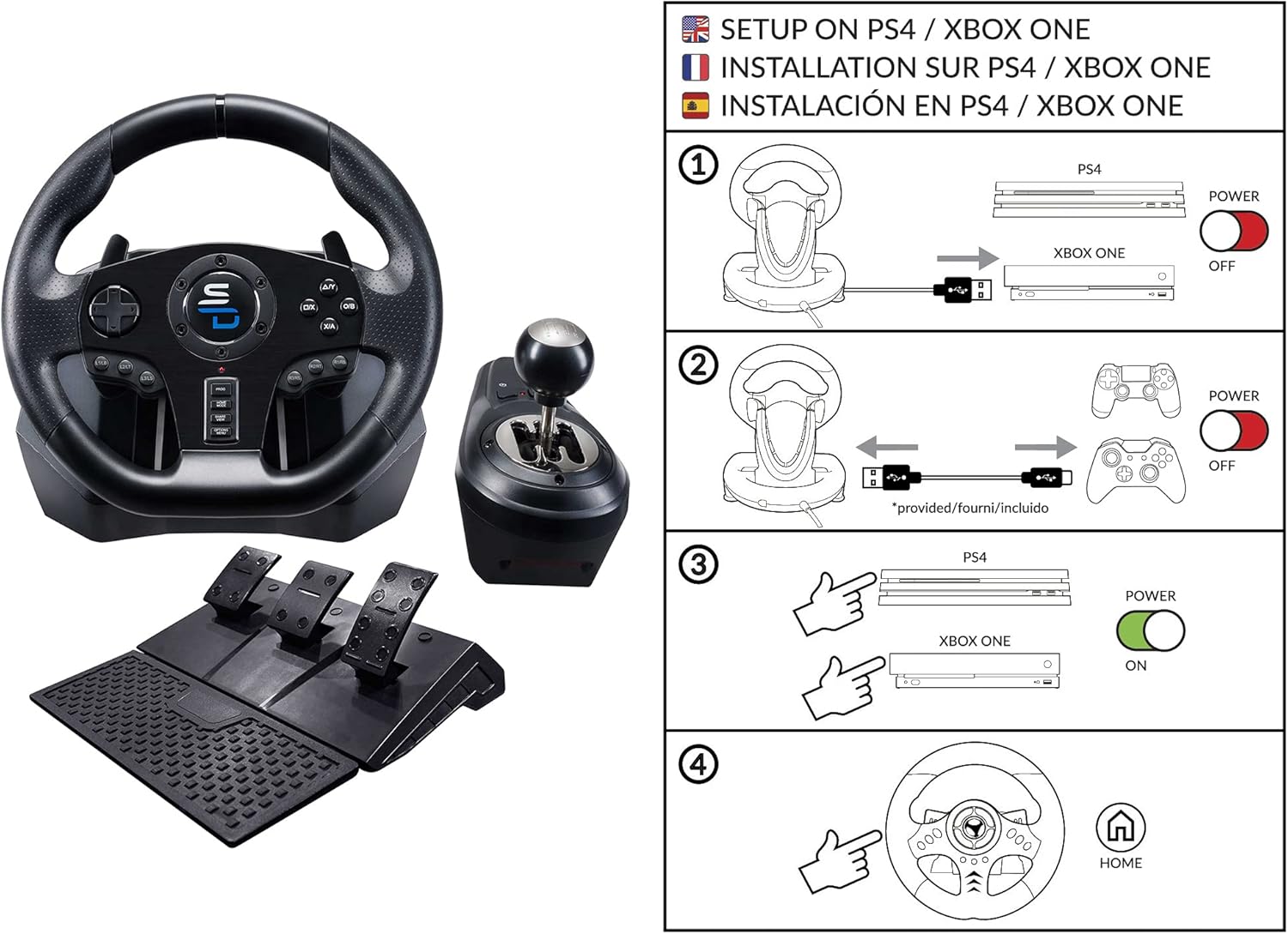 Subsonic Superdrive Gs850-X racing simulator driving game steering wheel with manual shifter 3 pedals shift paddles for Xbox Series X / S PS4 Xbox One (programmable for all games)