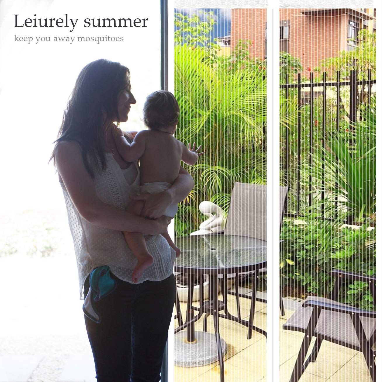 EXTSUD Magnetic Fly Screen Door Keep Insects Out Mosquito Door Screen Easy to Install without Drilling Top-to-Bottom Seal Automatically for Balcony Sliding Living Room Children's Room, 90x210 cm