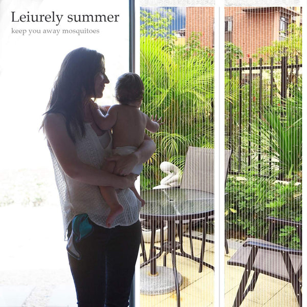 EXTSUD Magnetic Fly Screen Door Keep Insects Out Mosquito Door Screen Easy to Install without Drilling Top-to-Bottom Seal Automatically for Balcony Sliding Living Room Children's Room, 90x210 cm