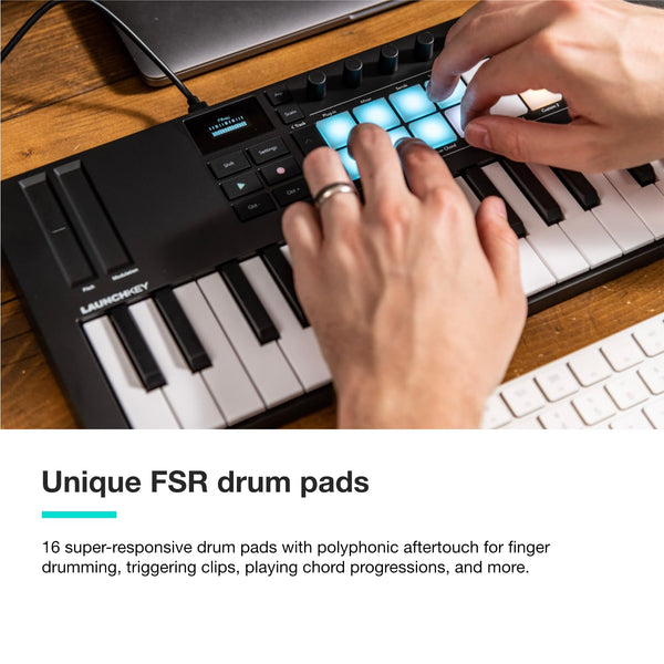 Novation Launchkey Mini 25 [MK4] — Portable 25 Mini-Key, USB, MIDI Keyboard Controller with DAW Integration. Chord Mode, Scale Mode, Drum Pads, and Arpeggiator. Includes Music Creation Software Bundle
