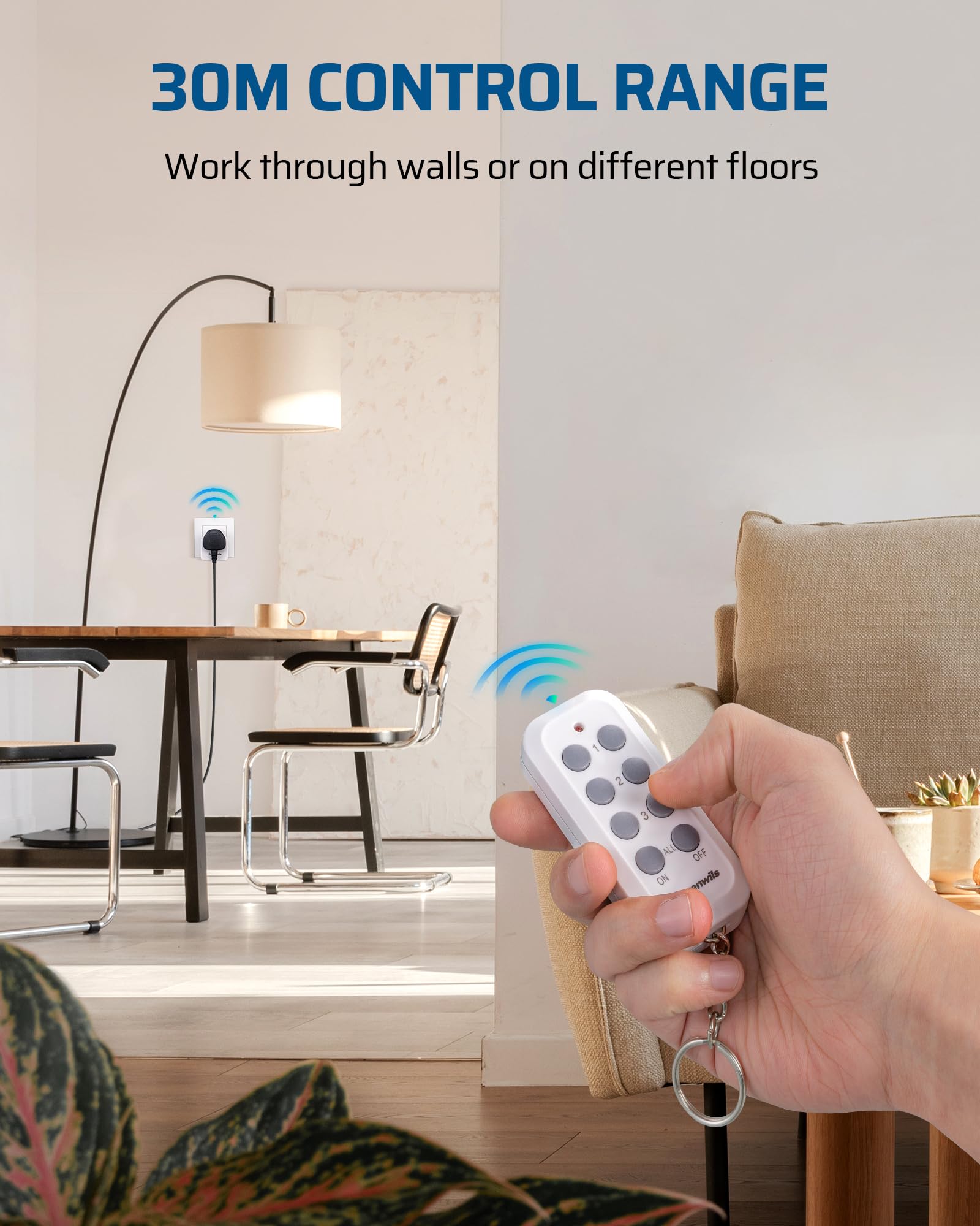 DEWENWILS Remote Control Plug Socket, 13A/3120W Heavy Duty Wireless Light Switch, 30m/100ft Long Range, Programmable for Bedroom, Garbage, 3 Pack Sockets and 1 Remote