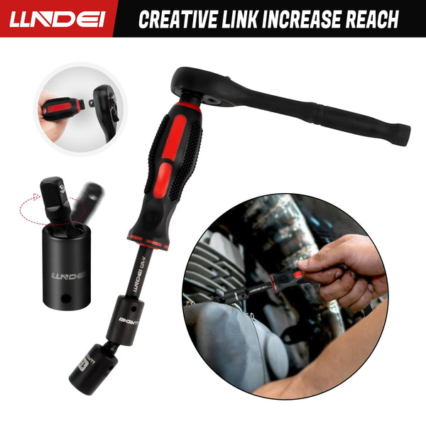 LLNDEI 1/4-Inch Drive Impact Socket Set, 52 PCS Mechanic Tool Set with Ratchet & Adapter, CR-V, Metric and Standard Full Sockets with Storage Tool Kit for Household & Automotive Repair & DIY Project