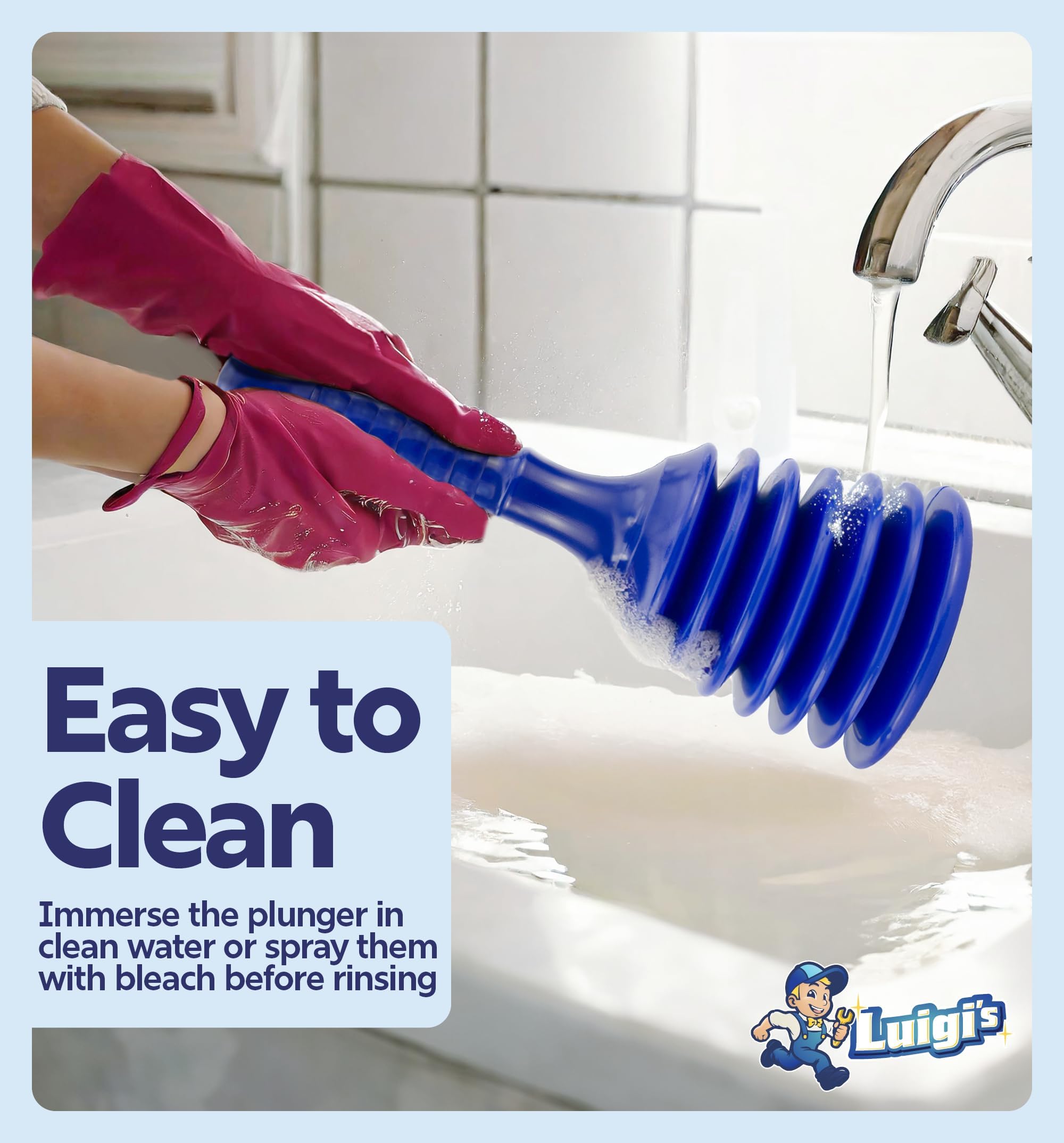 Luigi's Sink Plunger - Drain Plunger Sink Unblocker - Plungers for Unblocking - Drain Plungers for Bathroom Kitchen Bath Shower - Unblock Pump with Accordion Bellows