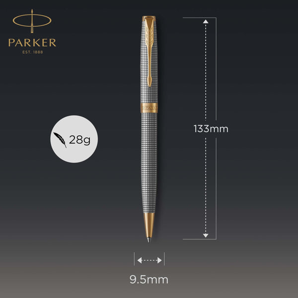 Parker Sonnet Ballpoint Pen | Stainless Steel with Gold Trim | Medium Point | Handwriting Pens & Stationery Supplies | Black Ink | Gift Box
