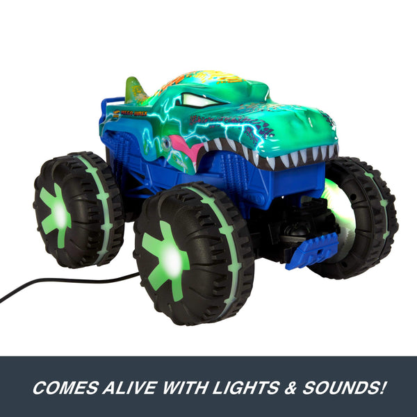 Hot Wheels Monster Trucks Remote Control Car, 1:15 Scale Mega-Wrex Alive Battery-Powered RC Vehicle with Lights & Sounds, JBD90