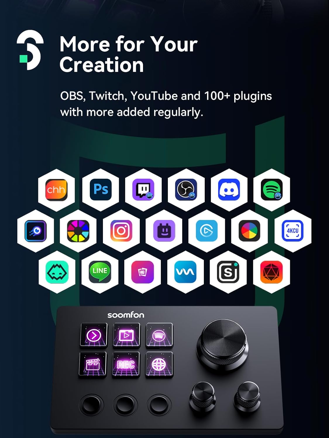 SOOMFON Stream Controller SE Deck with 6 Macro Keys and Dashboard, Customizable LCD Buttons Support Trigger Actions in OBS, Twitch, YouTube for Content Creators Streaming, Compatible with PC and Mac