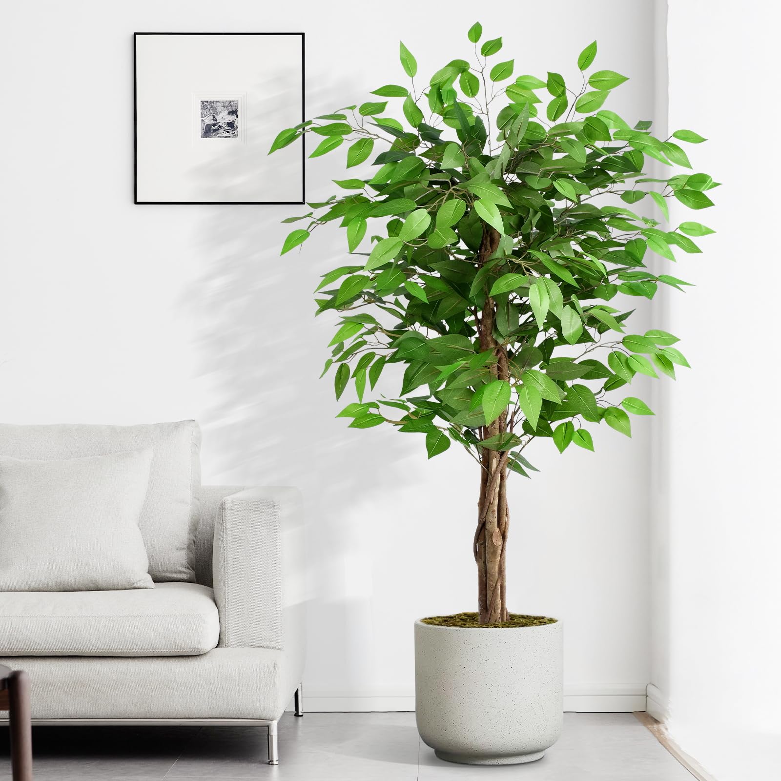 Keeplush 5ft Ficus Artificial Trees with Natural Curved Trunks, 150cm Tall Artificial Plants Tree for Indoor, Fake Ficus Tree Green Lifelike Home