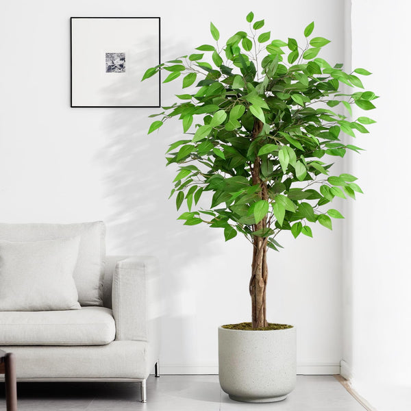 Keeplush 5ft Ficus Artificial Trees with Natural Curved Trunks, 150cm Tall Artificial Plants Tree for Indoor, Fake Ficus Tree Green Lifelike Home