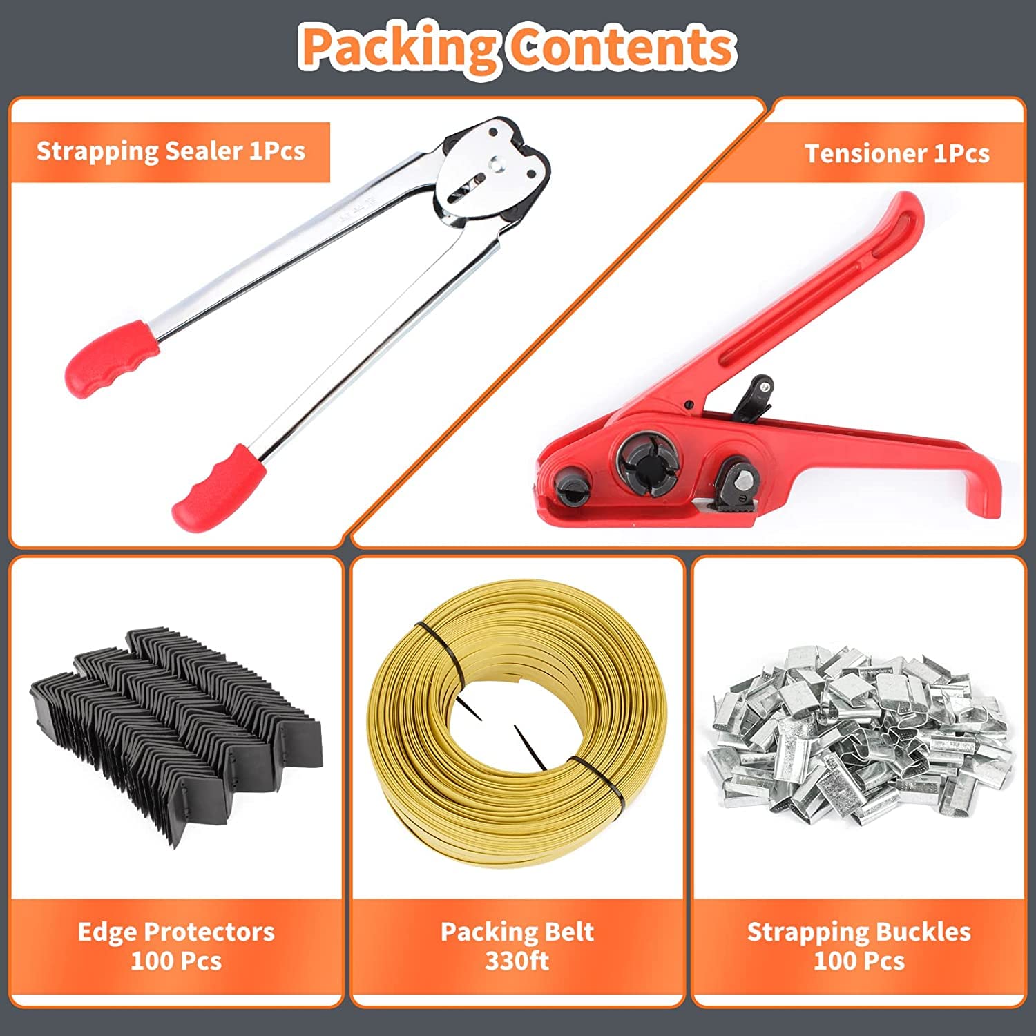 Complete Hand Pallet Packaging Strapping Kit with Tools, 200m PP Band, Metal Seals, and Edge Protectors for Secure Packing