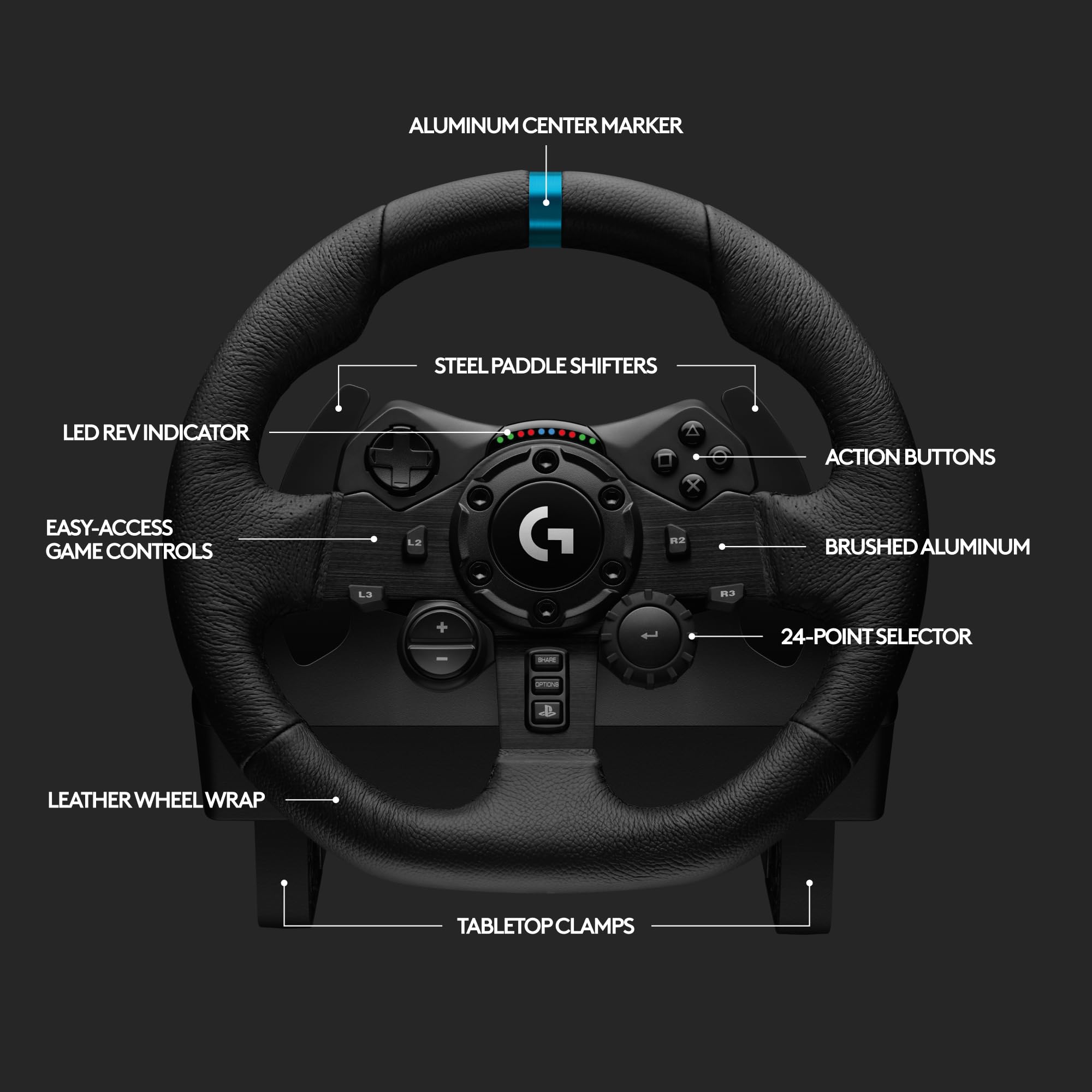 Logitech G G923 Racing Wheel and Pedals, TRUEFORCE up to 1000 Hz Force Feedback, Responsive Driving Design, Dual Clutch Launch Control, Genuine Leather Wheel Cover, for PS5, PS4, PC, Mac - Black