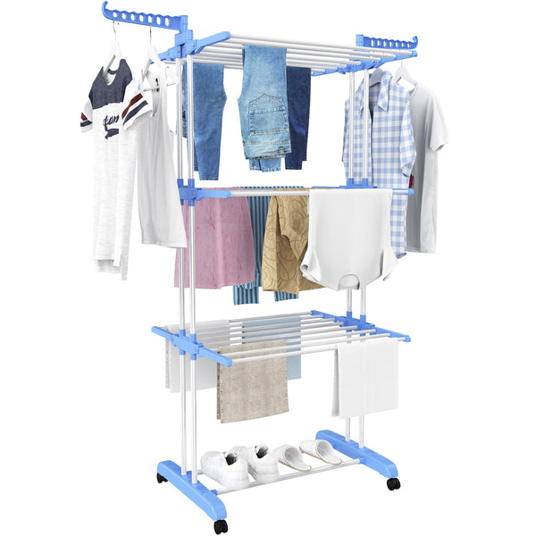 HOMIDEC Airer Clothes Drying Rack,4-Tier Foldable Clothes Hanger Adjustable Large Stainless Steel Garment Laundry Racks for Indoor Outdoor